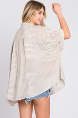 Taupe Striped Button Up Dolman Top