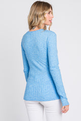 Blue Ribbed Long Sleeve Top