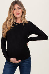 Black Ribbed Long Sleeve Maternity Top