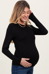 Black Ribbed Long Sleeve Maternity Top