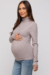 Mocha Ribbed Long Sleeve Maternity Turtle Neck Top