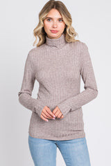 Mocha Ribbed Long Sleeve Turtle Neck Top