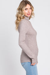 Mocha Ribbed Long Sleeve Turtle Neck Top