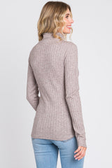 Mocha Ribbed Long Sleeve Turtle Neck Top