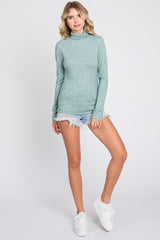 Green Ribbed Long Sleeve Turtle Neck Top