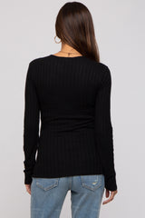 Black Ribbed Knit Button Long Sleeve Maternity Top