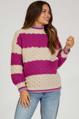 Magenta Striped Mock Neck Maternity Sweater