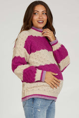 Magenta Striped Mock Neck Maternity Sweater