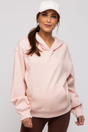 Light Pink Front Pocket Hooded Fleece Maternity Sweatshirt