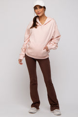 Light Pink Front Pocket Hooded Fleece Maternity Sweatshirt