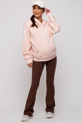 Light Pink Front Pocket Hooded Fleece Maternity Sweatshirt