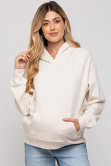 Cream Front Pocket Hooded Fleece Maternity Sweatshirt