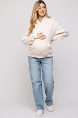 Cream Front Pocket Hooded Fleece Maternity Sweatshirt