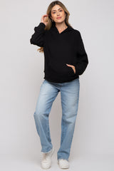 Black Front Pocket Hooded Fleece Maternity Sweatshirt