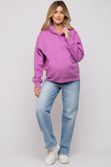 Lavender Front Pocket Hooded Fleece Maternity Sweatshirt