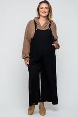 Black Linen Maternity Plus Overalls