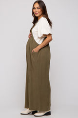 Olive Wide Leg Maternity Overall