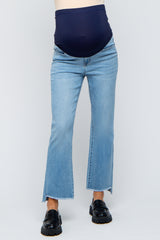 Light Blue Raw Edge Crop Maternity Jeans