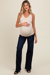 Navy Blue Basic Wide Leg Maternity Jeans