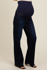 Navy Blue Basic Wide Leg Maternity Jeans