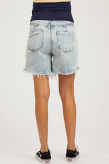 Light Blue Acid Wash Distressed Maternity Jean Shorts