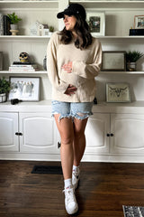 Light Blue Acid Wash Distressed Maternity Jean Shorts