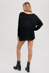 Black Chunky Knit Side Slit Sweater