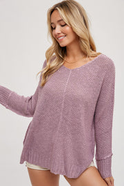 Lavender Chunky Knit Side Slit Sweater