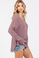 Lavender Chunky Knit Side Slit Sweater