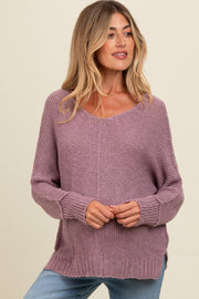 Lavender Chunky Knit Side Slit Maternity Sweater