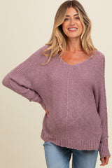 Lavender Chunky Knit Side Slit Maternity Sweater