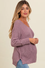 Lavender Chunky Knit Side Slit Maternity Sweater