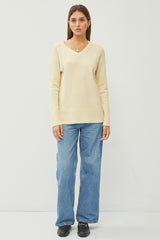 Cream V-Neck Basic Sweater