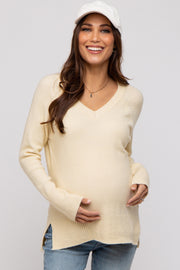 Cream V-Neck Basic Maternity Sweater