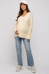 Cream V-Neck Basic Maternity Sweater