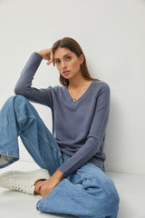 Blue V-Neck Basic Sweater