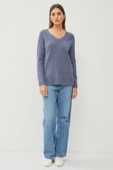 Blue V-Neck Basic Maternity Sweater