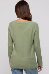 Light Olive V-Neck Basic Maternity Sweater