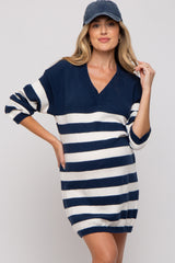 Navy Striped V-Neck Maternity Sweater Dress