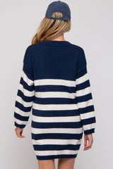 Navy Striped V-Neck Maternity Sweater Dress