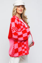 Red Checkered Maternity Cardigan Sweater