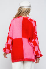 Red Checkered Maternity Cardigan Sweater