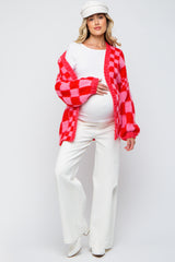 Red Checkered Maternity Cardigan Sweater