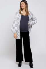 Heather Grey Checkered Maternity Cardigan Sweater