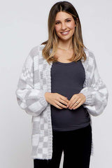 Heather Grey Checkered Maternity Cardigan Sweater