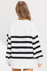 Ivory Striped Oversized Side Slit Sweater