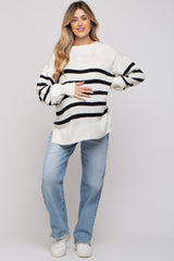 Ivory Striped Oversized Side Slit Maternity Sweater