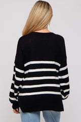 Black Striped Oversized Side Slit Maternity Sweater