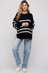 Black Striped Oversized Side Slit Maternity Sweater