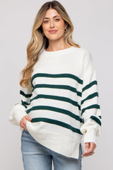 Forest Green Striped Oversized Side Slit Maternity Sweater